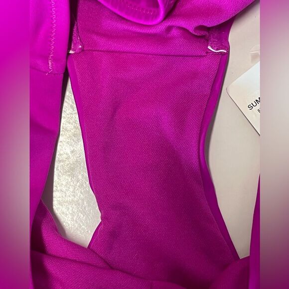 NWT Bar III | High Rise High Leg Womens Bikini Briefs Purple Neon Orchid Size L - Picture 7 of 7